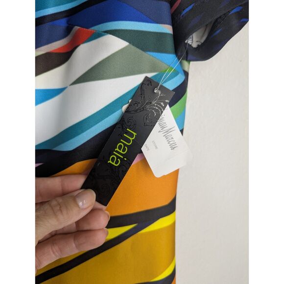 NWT Maia Multicolor Mini Short Sleeve Dress Size 10 Stretch Art to Wear Modern - Picture 4 of 10